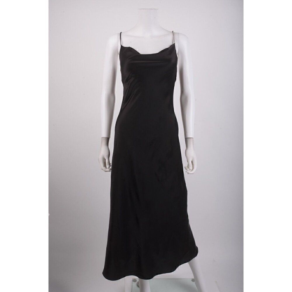 Zara Womens Rhinestone Strap Slip Dress Midi XS Black 2153/899 NWT